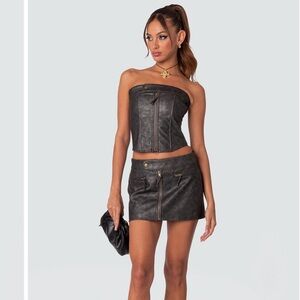 EDIKTED Ziva Faux Leather Lace Up Corset